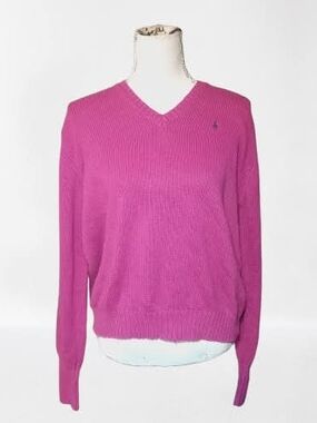 Ralph Lauren V-Neck Sweater in Barbie Pink